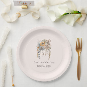 Assiettes En Carton Boho Flowers and Dreamcatcher - Mariage
