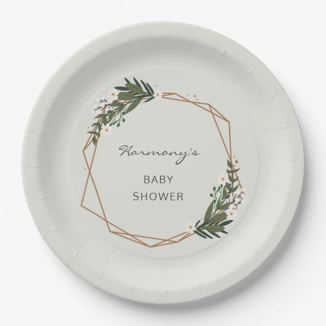 Assiettes En Carton Boho Géométrique Verdure Baby shower neutre genre (Devant)