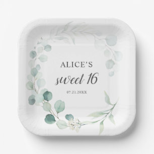 Assiettes En Carton Boho Green Eucalyptus Sweet 16
