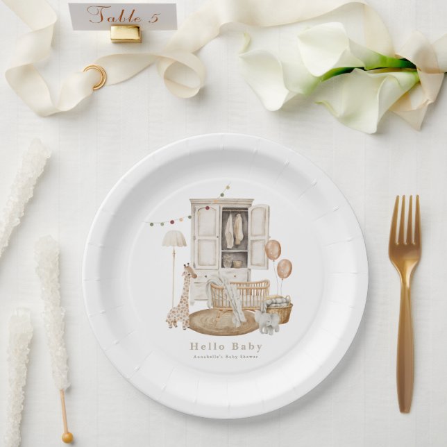 Assiettes En Carton Boho Hello Baby Nursery garde-robe Baby shower de  (Mariage)