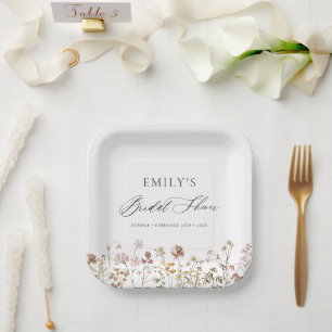 Assiettes En Carton Boho Jardin de Fleurs Mariée Script de Fête de Mar