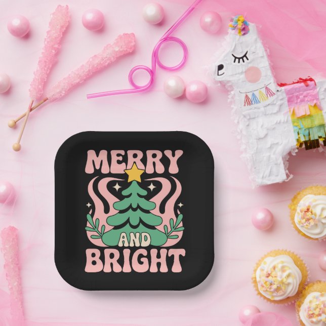 Assiettes En Carton Boho Merry and Bright Personalized Floral Xmas (Fête)