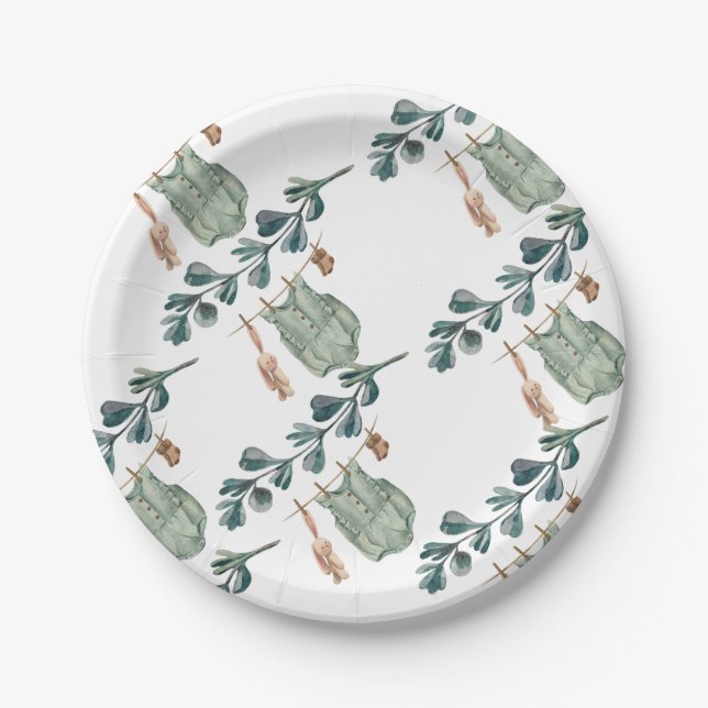 Assiettes En Carton Boho neutre du genre | Baby shower aquarelle (Devant)