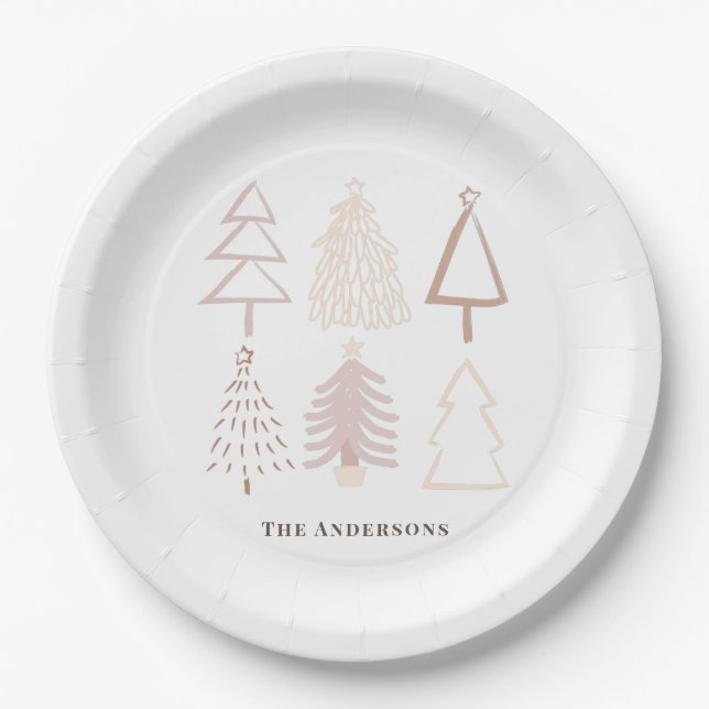 Assiettes En Carton Boho Noël Arbres Dusty Pink Vacances (Devant)