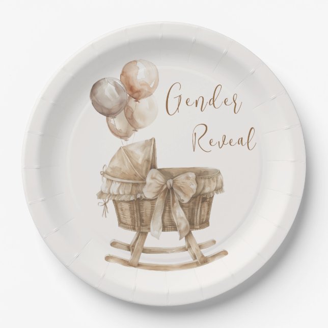 Assiettes En Carton Boho Nursery Beige Balloons Révélation de genre (Devant)