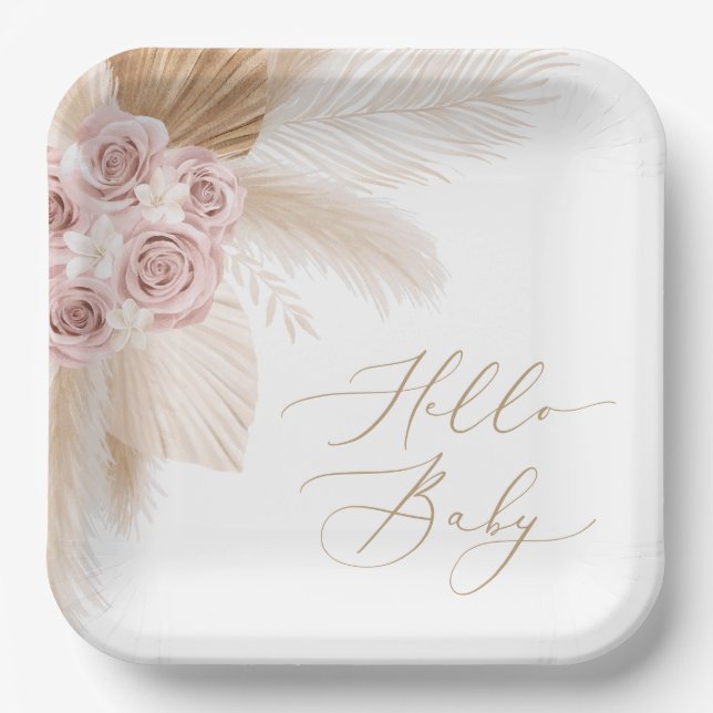 Assiettes En Carton Boho Pampas Grass Girl Baby shower (Recto)