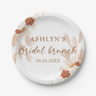 Assiettes En Carton Boho Pampas Herbe Élégante Bridal Brunch Terraco