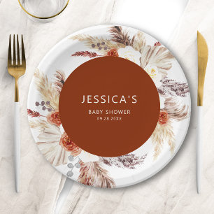 Assiettes En Carton Boho Pampas Terracotta Grass Baby shower