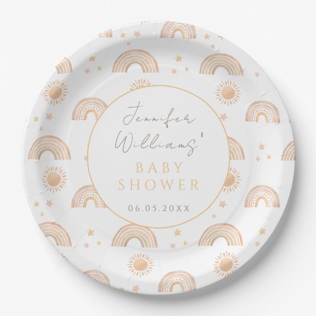 Assiettes En Carton Boho petit soleil baby shower neutre genre (Devant)