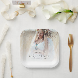 Assiettes En Carton Boho Photo Overlay Script Baby shower