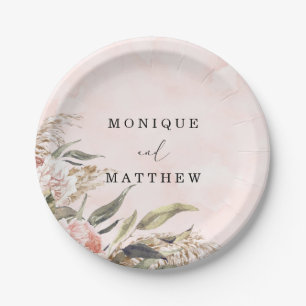 Assiettes En Carton Boho Pink Peony Pampas Grass Mariage