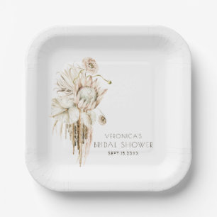 Assiettes En Carton Boho Protea Pampas Grass Fête des mariées