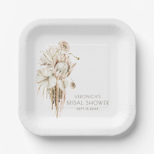 Assiettes En Carton Boho Protea Pampas Grass Fête des mariées  (Recto)