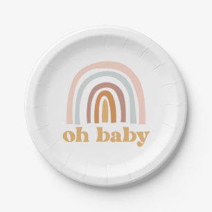 Assiettes En Carton Boho Rainbow Baby shower rose