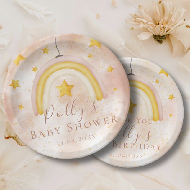 Assiettes En Carton Boho Rainbow Gold Stars Magic Dust Baby shower (Créateur téléchargé)