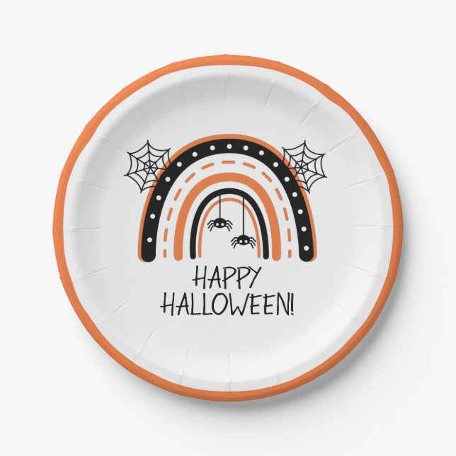 Assiettes En Carton Boho Rainbow Happy Halloween (Devant)