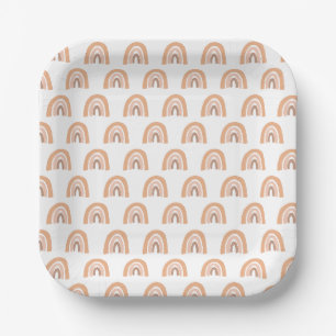 Assiettes En Carton Boho Rainbow Pastel rose Brown