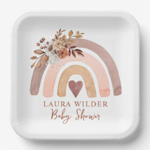 Assiettes En Carton Boho Rainbow Terracotta Brown Baby shower rouille