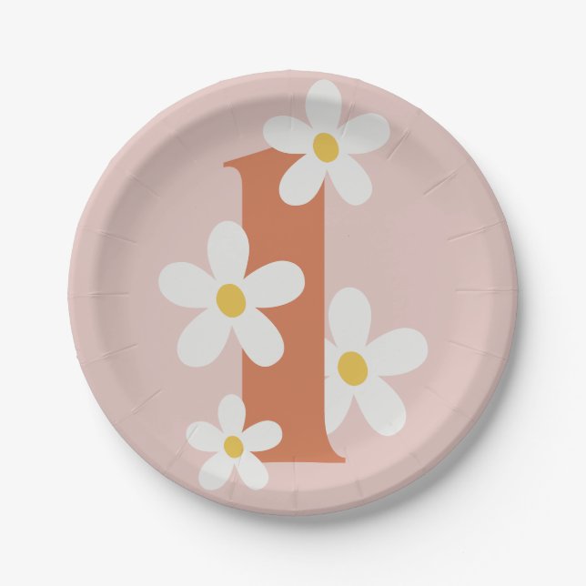 Assiettes En Carton Boho Retro Daisy 1er anniversaire Super (Devant)