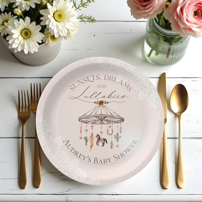 Assiettes En Carton Boho Rustic Wagon Wheel Mobile Baby shower occiden (Boho Rustic Wagon Wheel Mobile Western Baby Shower Paper Plates)