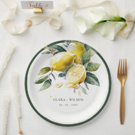 Assiettes En Carton Boho Rustique Aquarelle Jaune Citron Jaune Mariage