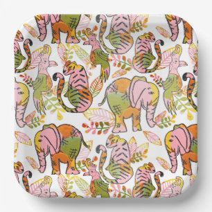 Assiettes En Carton Boho Safari Animaux Jungle Feuilles entre Annivers