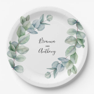 Assiettes En Carton Boho simple Aquarelle Eucalyptus Mariage de verdur