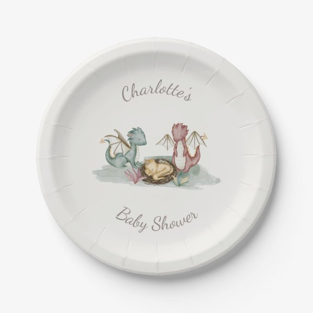 Assiettes En Carton Boho Storybook Dragon Baby shower (Devant)