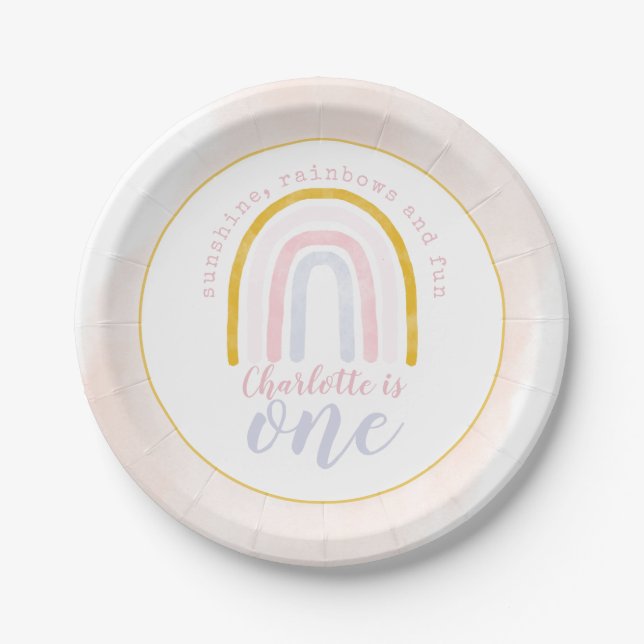 Assiettes En Carton Boho Sunshine, Rainbows et Fun Premier anniversair (Devant)