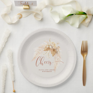Assiettes En Carton Boho Terracotta Fleurs séchées et Grass Pampas