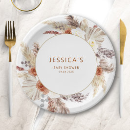 Assiettes En Carton Boho Terracotta Pampas Baby shower en herbe