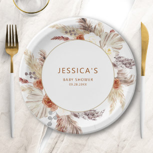 Assiettes En Carton Boho Terracotta Pampas Baby shower en herbe