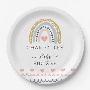 Assiettes En Carton Boho Watercolor Rainbow Baby shower