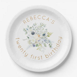 Assiettes En Carton Boho White Florals Nom 21e anniversaire
