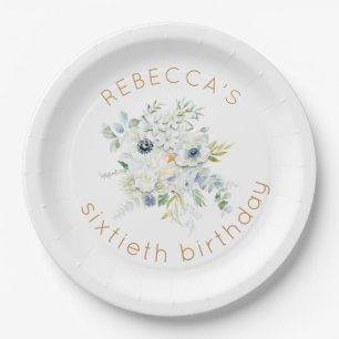 Assiettes En Carton Boho White Florals Nom 60e anniversaire