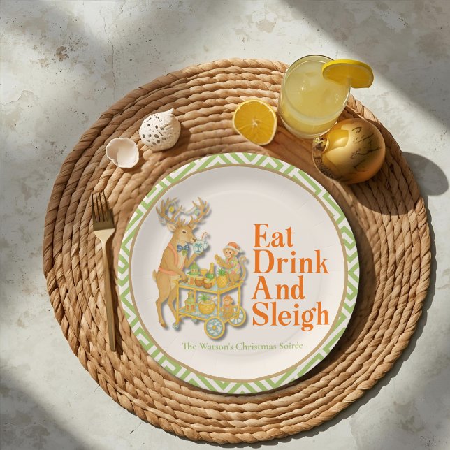 Assiettes En Carton Boire à manger Sleigh Tropical Christmas Papier Pl (Tropical sleigh saying plates)