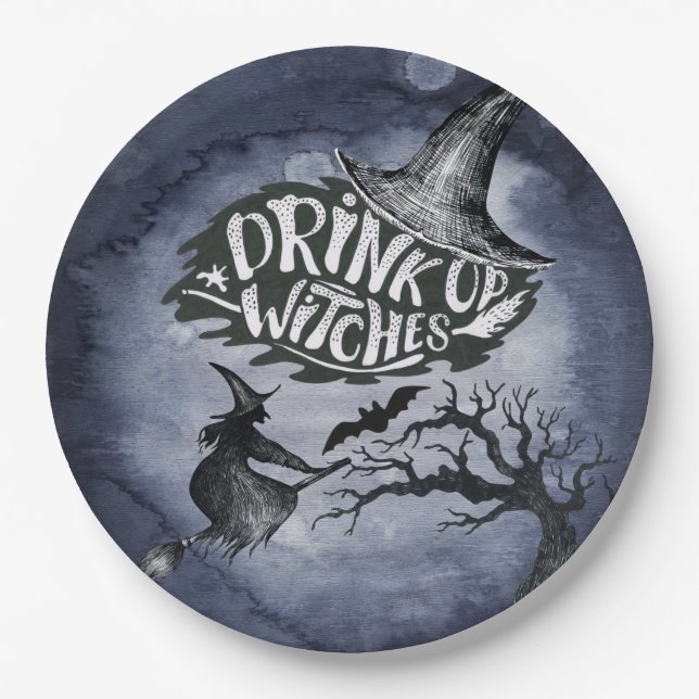 Assiettes En Carton Boire des sorcières nuit Sky Halloween (Devant)