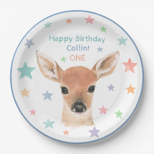 Assiettes En Carton Bois Animaux Aquarelle Cerfs Anniversaire Garçon