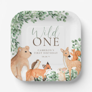 Assiettes En Carton Bois Animaux Blanc Sauvage Un premier anniversaire
