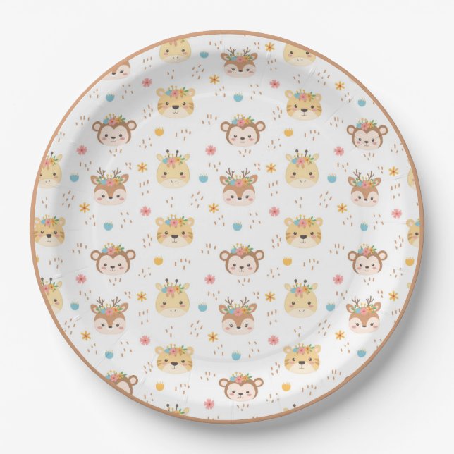 Assiettes En Carton Bois Animaux Giraffe Singe (Devant)