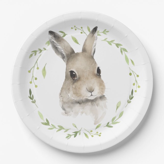 Assiettes En Carton Bois Animaux Lapin Lapin Wreath Aquarelle (Devant)