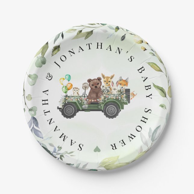 Assiettes En Carton Bois Animaux Végétation Baby shower forestier (Devant)