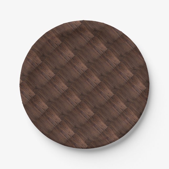 Assiettes En Carton Bois Brown foncé rustique clôture en bois Style ch (Devant)