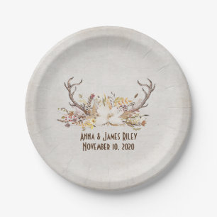 Assiettes En Carton bois de cerf avec bouquet floral d'automne