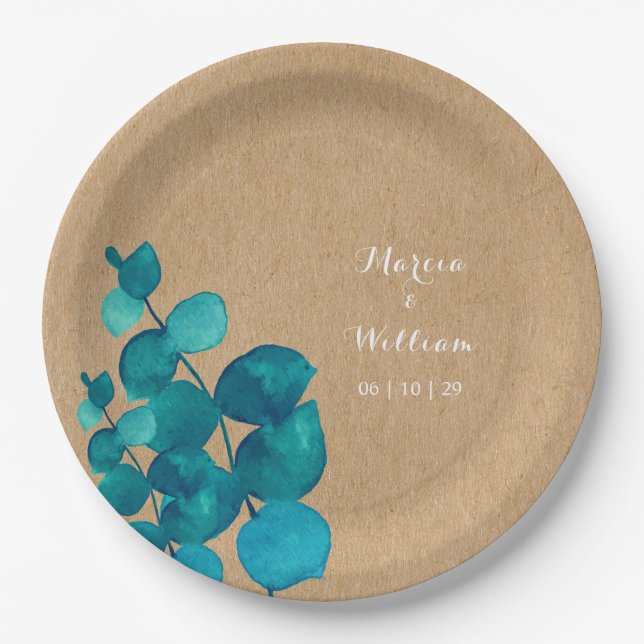 Assiettes En Carton Bois de eucalyptus rustique (Devant)