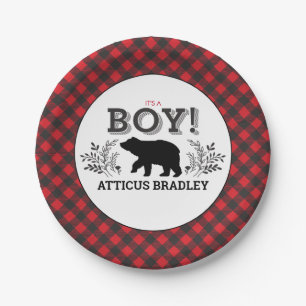 Assiettes En Carton Bois de Lumberjack Bébé Garçon Douche Plaque