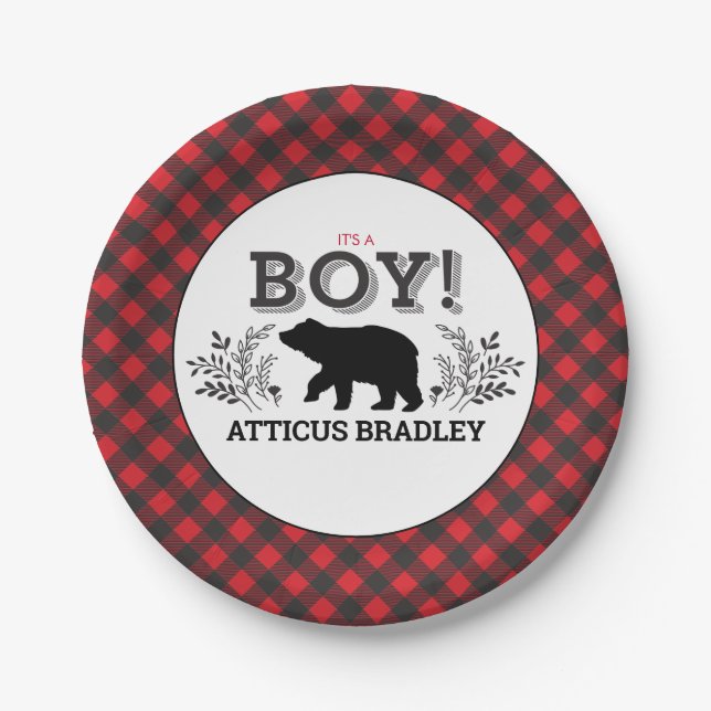 Assiettes En Carton Bois de Lumberjack Bébé Garçon Douche Plaque (Devant)