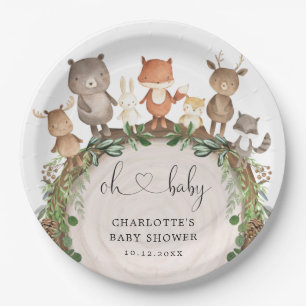Assiettes En Carton Bois de Whimsical Animaux Forêt Végétation Douche