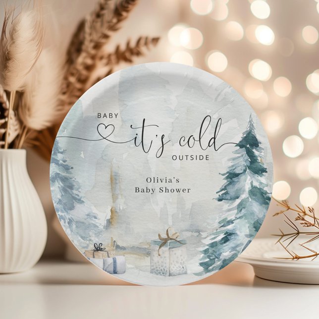 Assiettes En Carton Bois d'hiver bébé son froid dehors baby shower (Créateur téléchargé)
