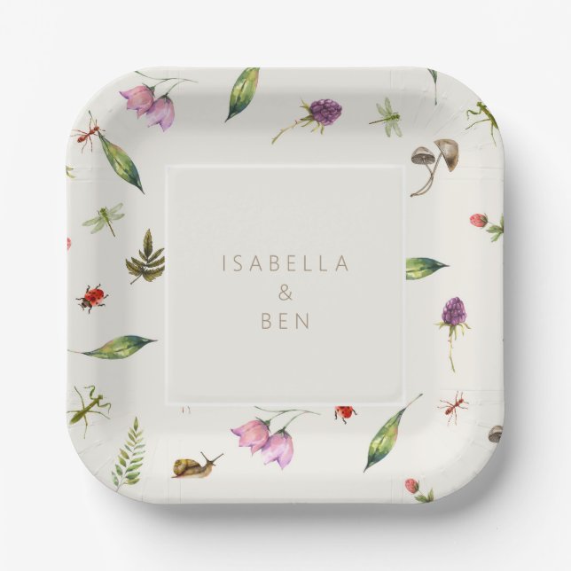 Assiettes En Carton Bois Floral Mariage Verdure (Recto)